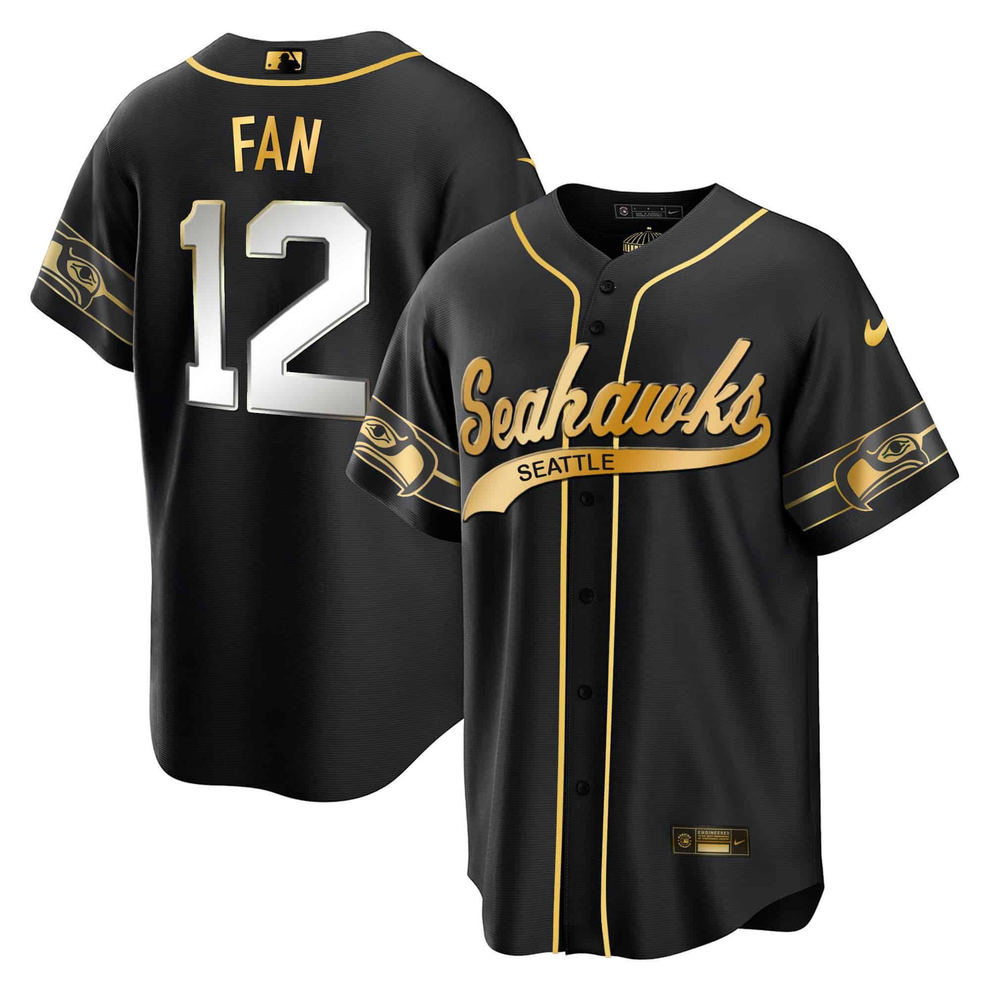 Men Seattle Seahawks 12 Fan Black 2024 Nike Throwback Gold Cool Base NFL Jersey